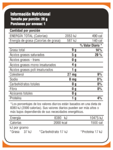 tabla nutricional hojuelas de maiz 26g